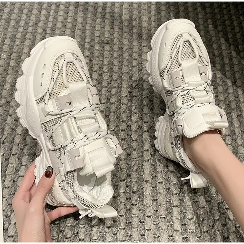 

Кроссовки женские сетчатые на толстой подошве, с вулканизированной подошвой