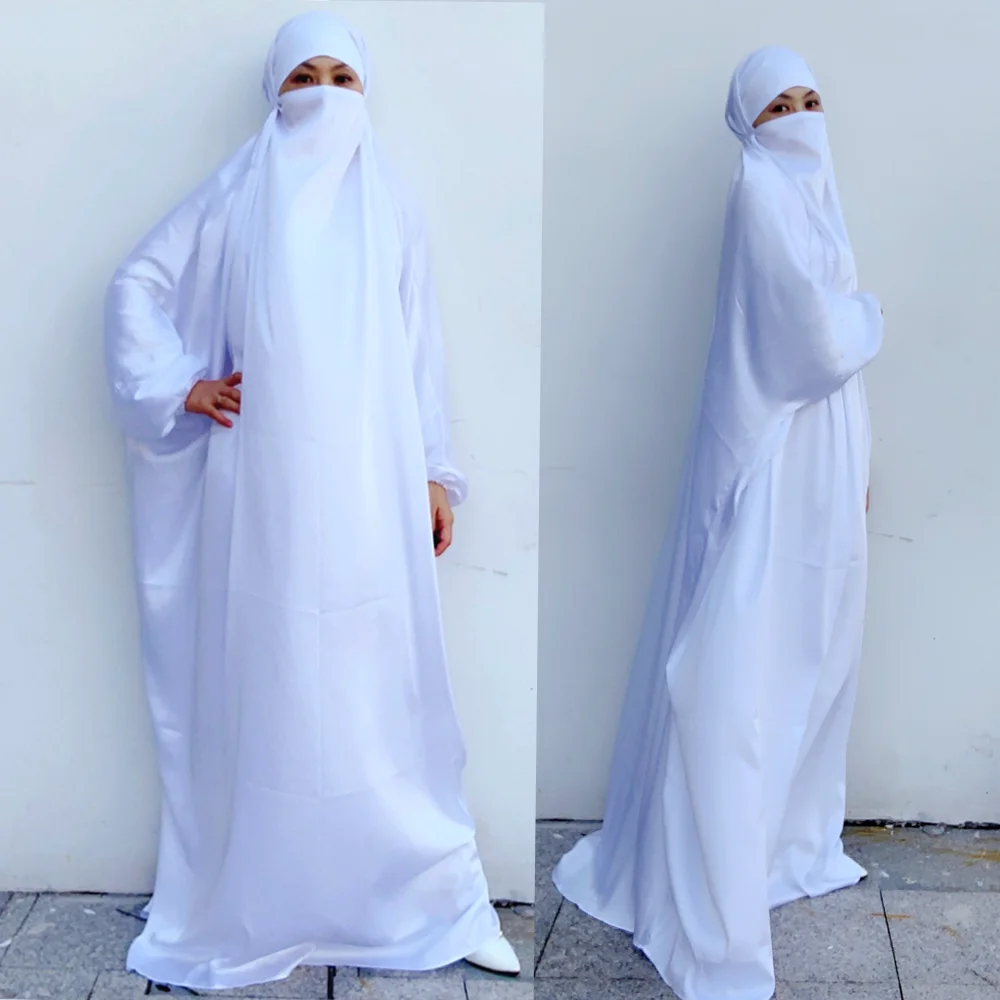 Ramadhan Satu Potong Doa Abaya Dubai Lembut Satin Muslim Gaun Jilbab Kaftan Jubah Panjang Khimar Isl