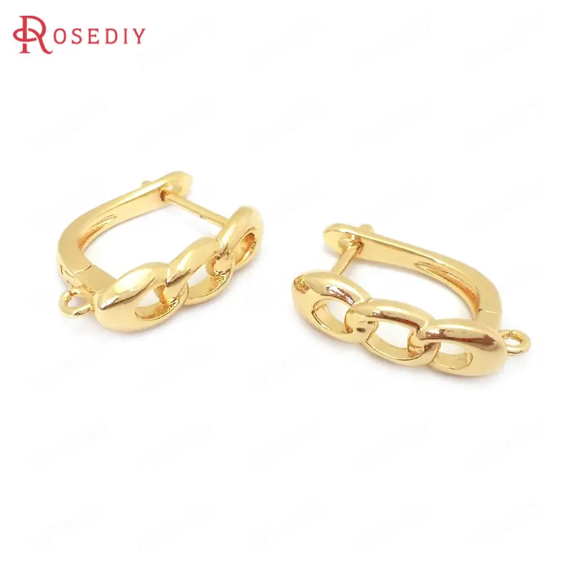 

(38411)6 шт., латунные серьги-гвоздики в виде звеньев цепи, Высота 17,5 мм, 24 кар, золотого цвета, фурнитура