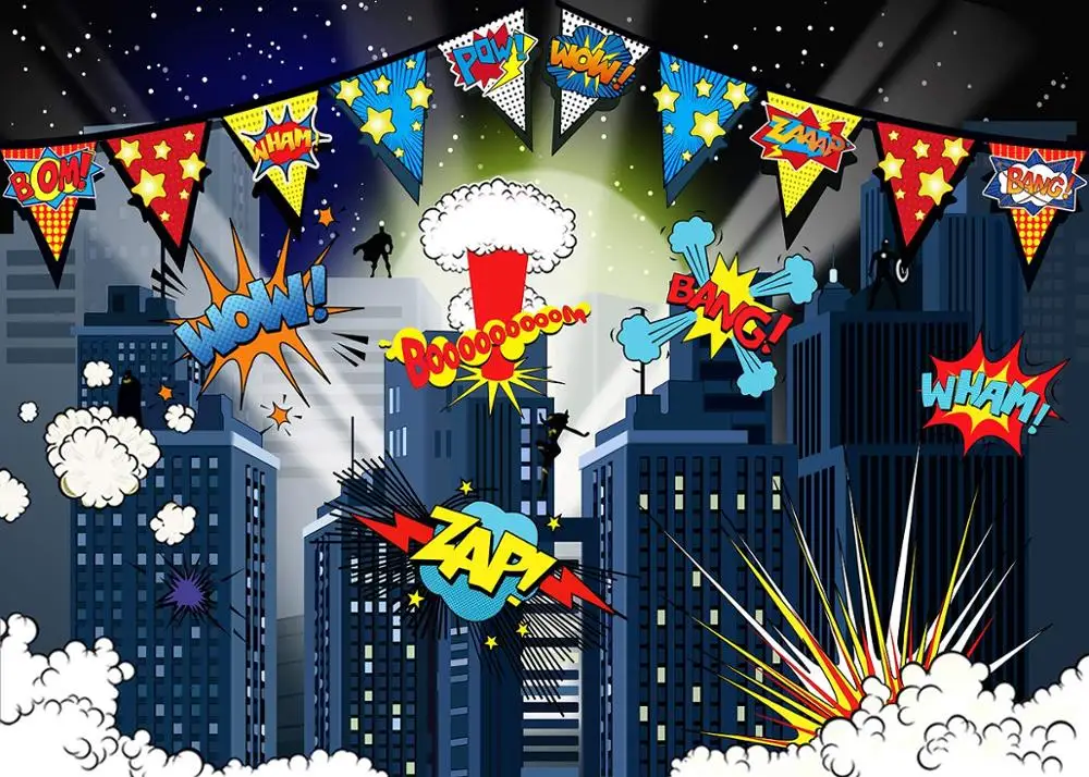 

Superhero Cityscape Photography Backdrops Super Hero City Birthday Party Event Decorations Photo Booth Background