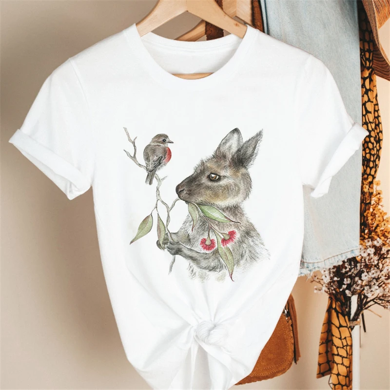 

Cute Summer Women Tshirt Short Sleeve Flower Funny Rabbit Print Harajuku Female Clothes Casual T Shirt Ladies Art Tee Tops Women