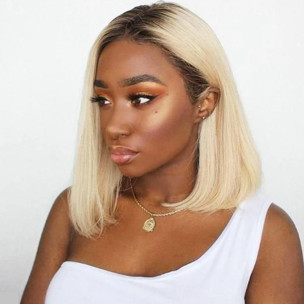 Beautiful Diary Omber Short Bob Wig Braided Wig For Black Women Gluesless Blonde Synthetic Lace Front Wigs Straight Cut Bob Wig