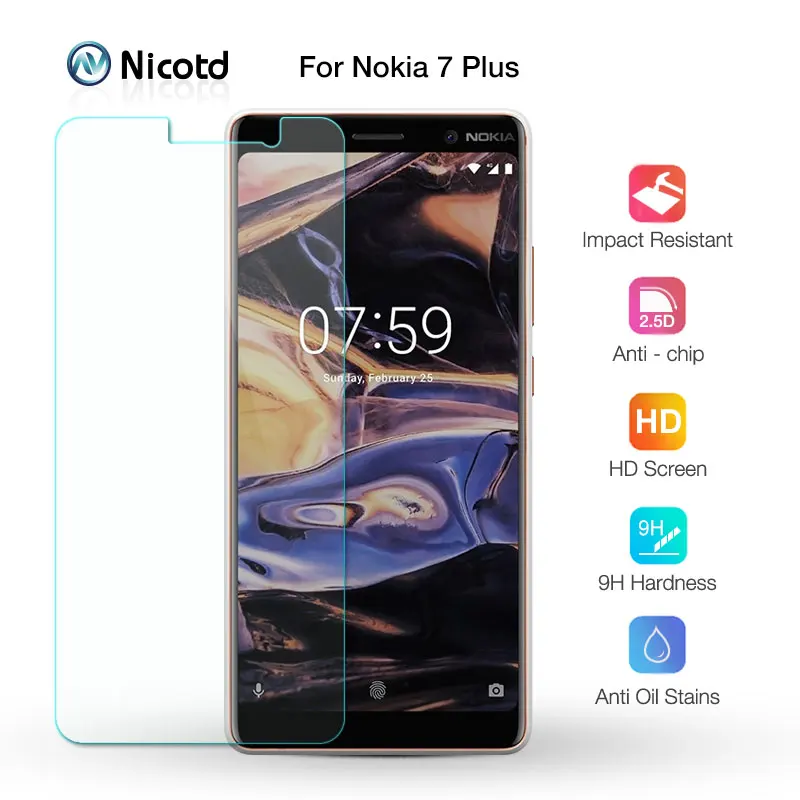 2 5 HD для Nokia 7 Plus Защитное стекло экрана закаленное Оригинальное никотдное