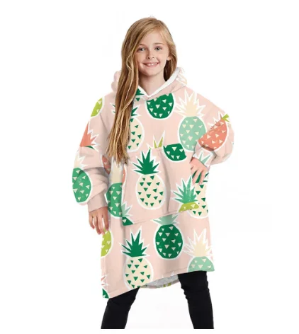 

Children Print Blanket Sweatshirt Hooded Blanket with Pocket Oversized Wearable Blanket for Kids Warm Homewear Top