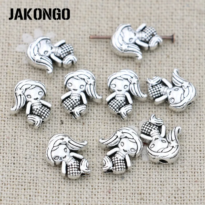 

30PCS Mermaid Spacer Beads Antique Silver Plated Loose Beads Jewelry Making Bracelet Accessories DIY Findings 10mm