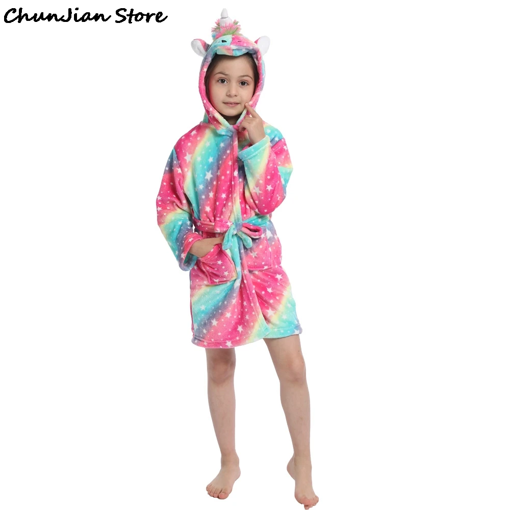 Единорог с капюшоном детский купальный халат платье радугой для маленьких