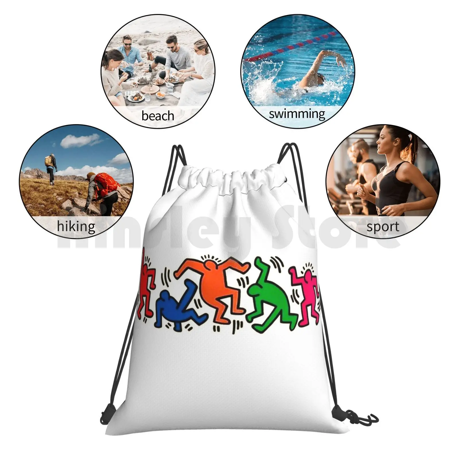

Dancing Together Pop Art Backpack Drawstring Bags Gym Bag Waterproof Dancing Figures Dancers Figures Colorful Colors Love