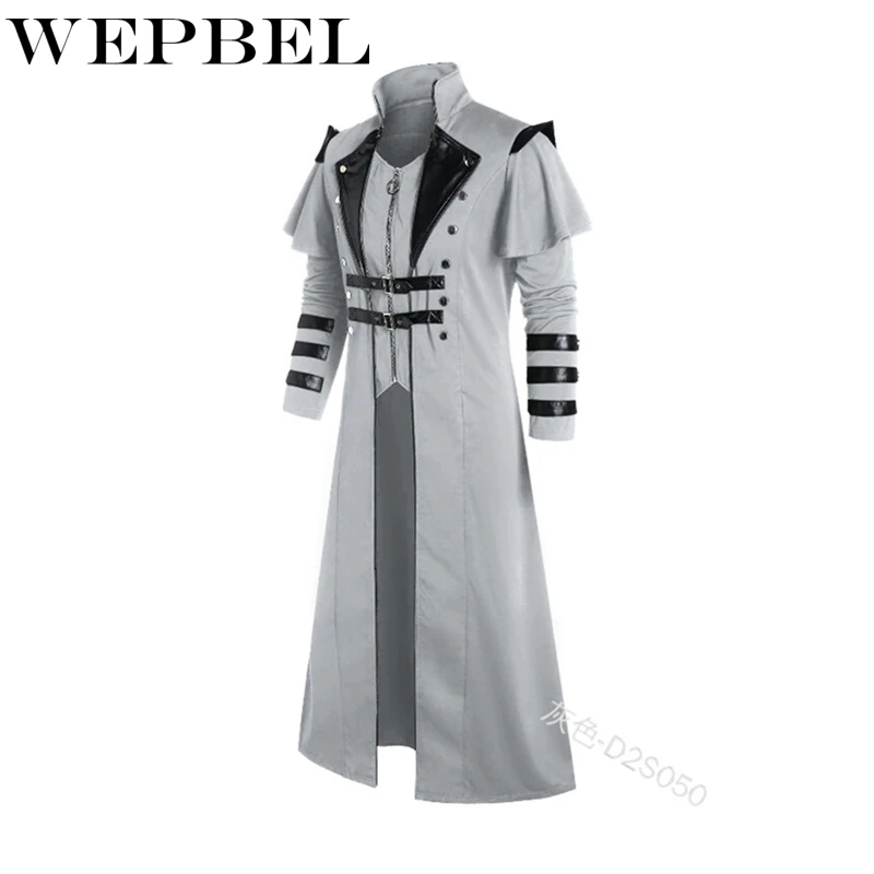 

WEPBEL Mens Coat Long Jacket Gothic Steampunk Trench Halloween Long Sleeve Jacket Cosplay Vintage Costume