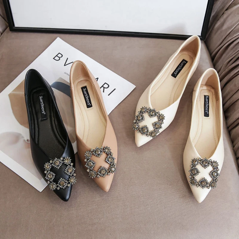 

Туфли женские с квадратной пряжкой, удобная повседневная обувь на плоской подошве, заостренный носок, без застежки, Рабочая обувь