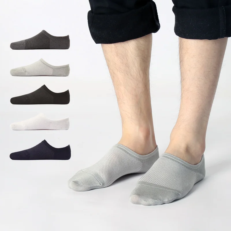 10 Pairs Bamboo Fiber Men's Socks Mesh Short Boat Socks Men No Show Low Cut Socks invisible Anti-slip Breathable Calcetines