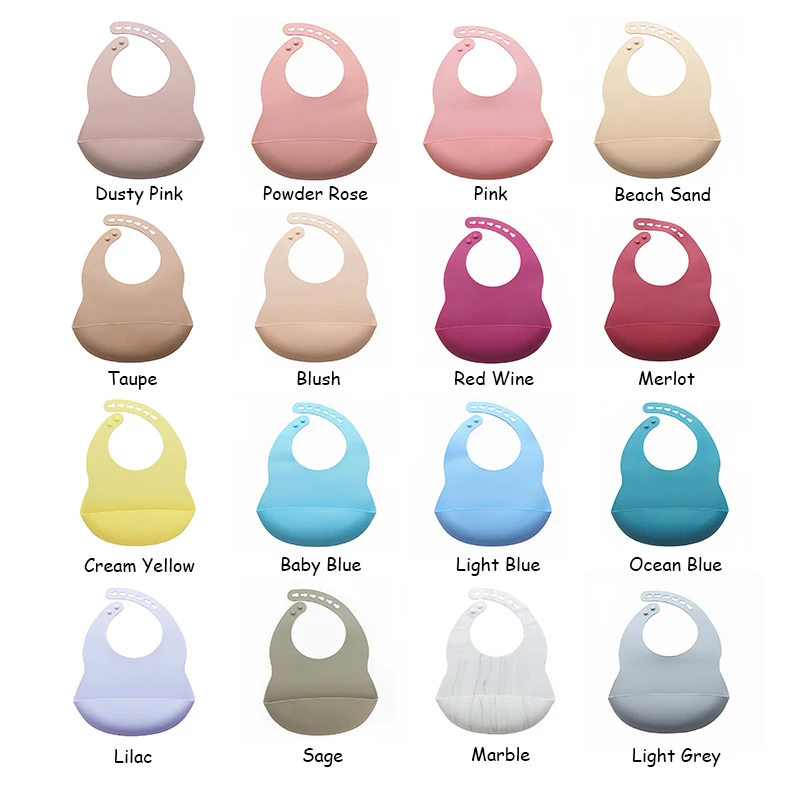 Chenkai 1PCS 16 Colors Silicone Newborn Feedings Bib Two Adjustable Button Waterproof Tableware Baby Bibs BPA Free Food Grade