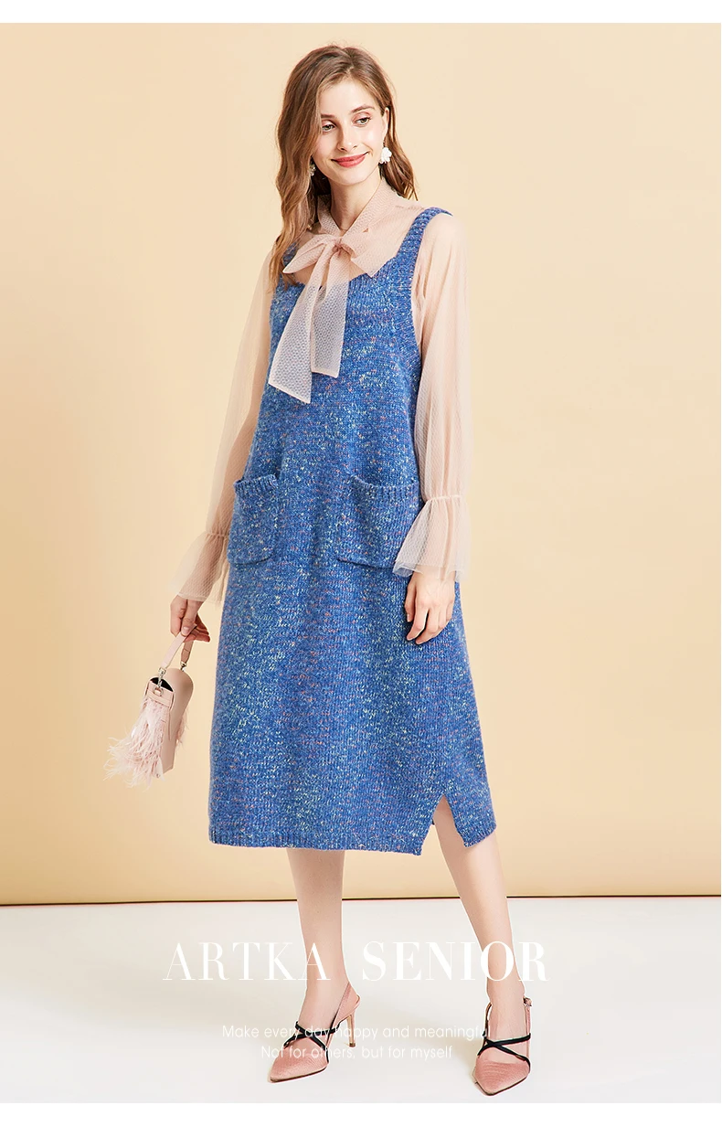 

Женское свободное трикотажное платье с поясом в стиле интернет-знаменитостей, Корейская версия, новинка 2020