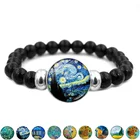 Браслет Ван Гог со звездами ночи, из стекла, с черными бусинами, для мужчин и женщин