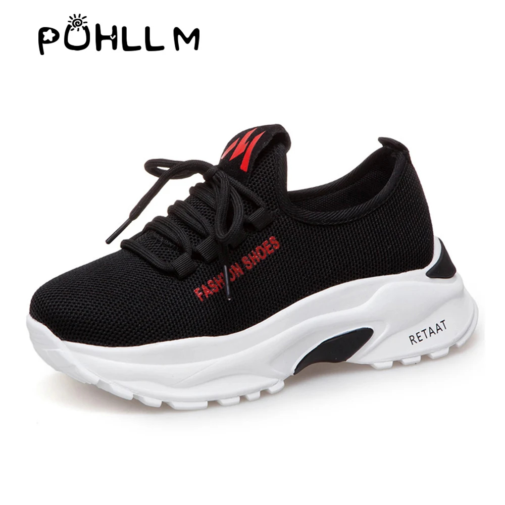 PUHLLM/Новинка Модные женские кроссовки на толстой подошве для бега женская