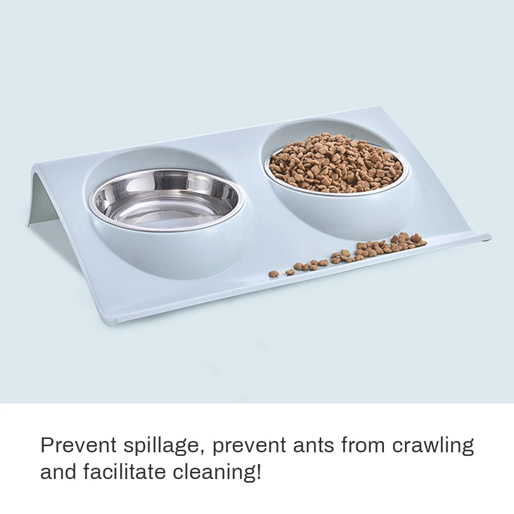 Двухместная миска для кошек из нержавеющей стали водонепроницаемая кормушка