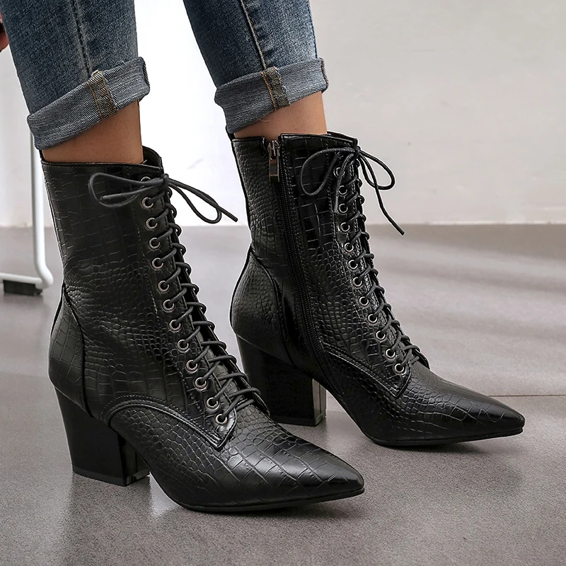 WETKISS Emboss/ботинки из искусственной кожи женские ботильоны на высоком каблуке