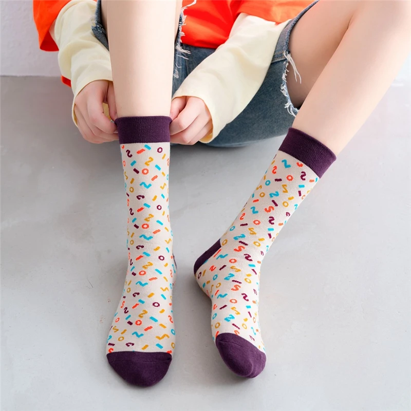 

Ladies Winter Socks Japanese Cotton Personality Midi Tube Womens Socks Fashion Jacquard Literary Art Trendy Socks