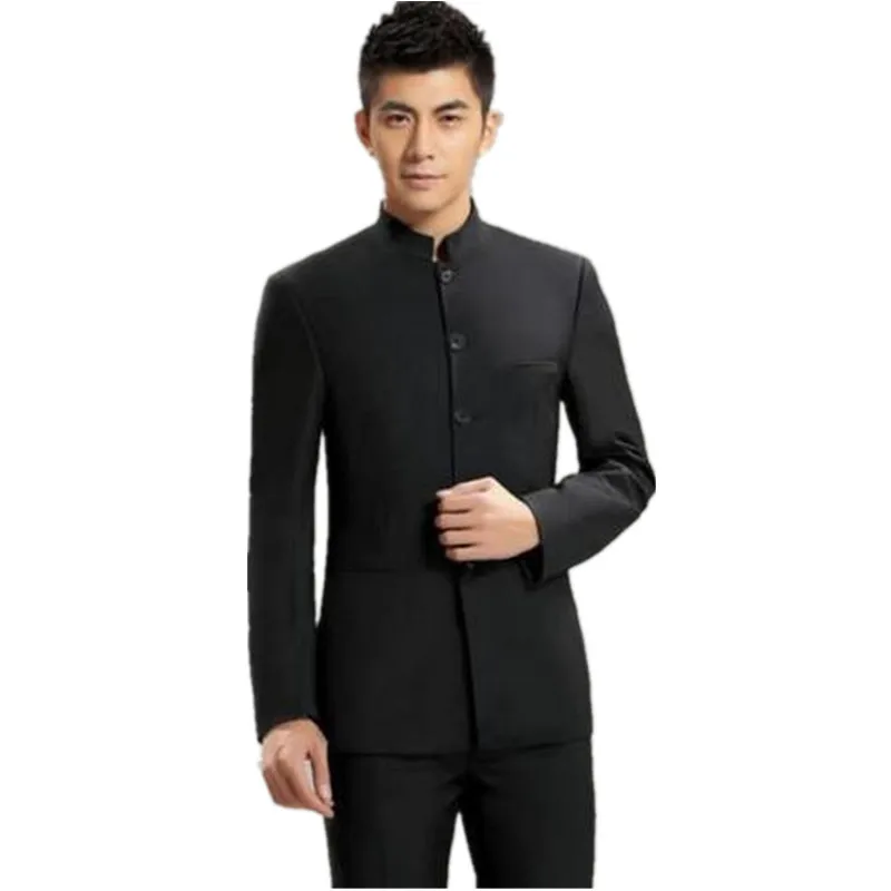 Черный мужской смокинг под заказ Чжуншань Тонкий Повседневный стиль официальный