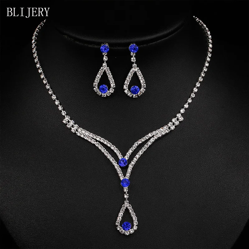 BLIJERY модные королевский синий Стразы Свадебные Ювелирные наборы кристалл чокер