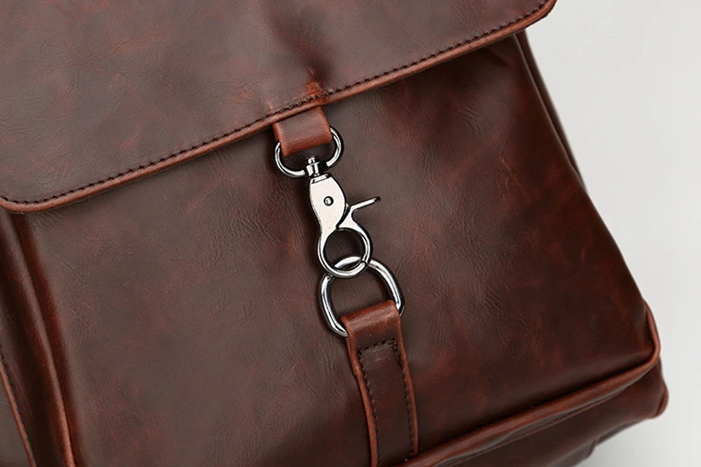 

2019 new best-selling fashion retro backpack simple business men women PU leather notebook bag casual backpack-black and brown