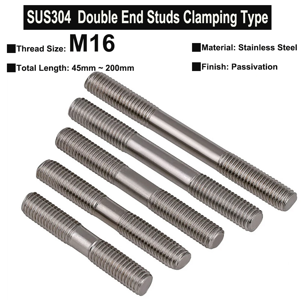 

1Pc M16 SUS304 Stainless Steel Double End Studs Clamping Type Headless Stud Bolt Screw Rod Tooth Stick Dual Head Threaded Bar