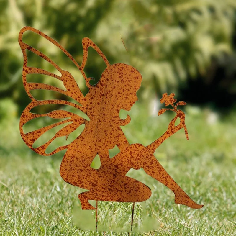 

Retro Garden Plugin Rust Retro Flower Fairy Fairy Angel Flower Girl Fairy Steel Profile with Rusty Patina