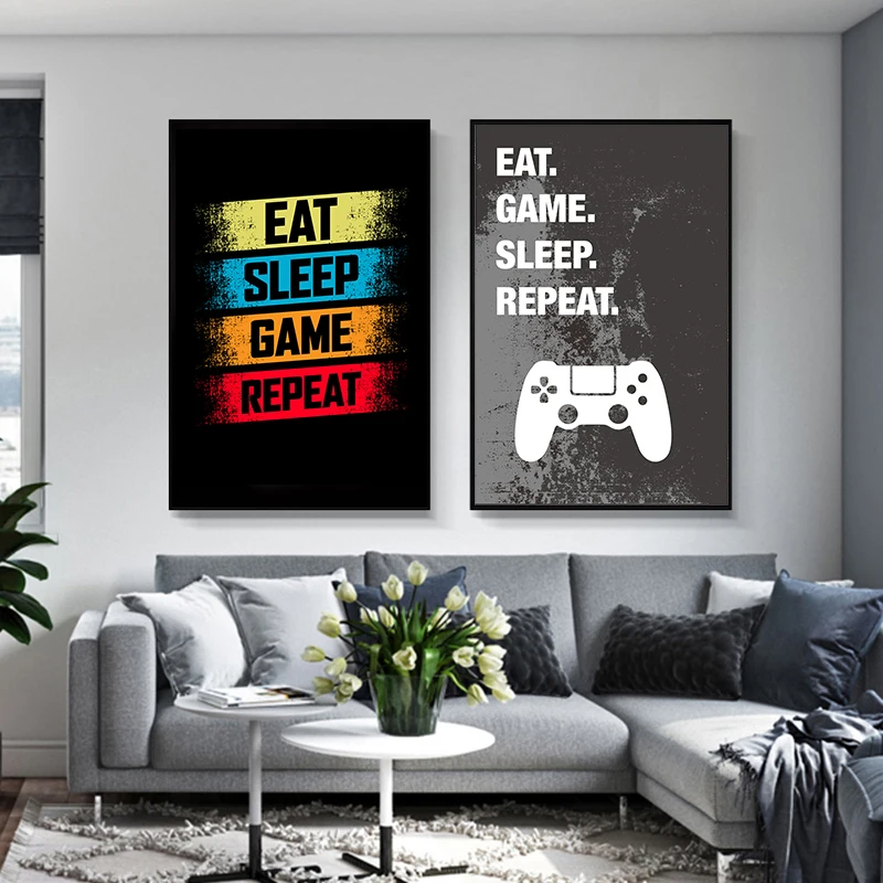 Настенный постер для игр Eat Sleep художественный на холсте игроков декоративная