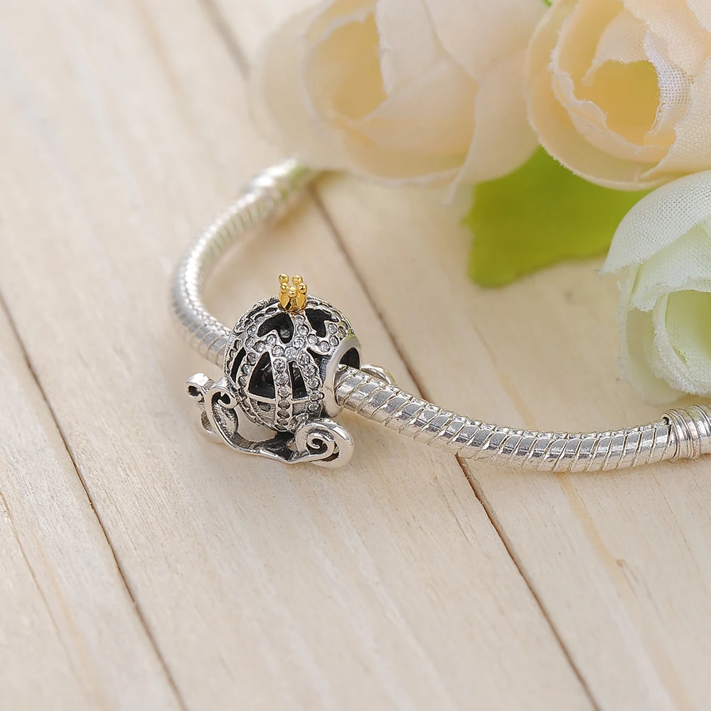 

100% 925 Sterling Silver Pumpkin Carriage Zircon Beads Fit Original Pandora Charms Bracelets DIY Women Jewelry