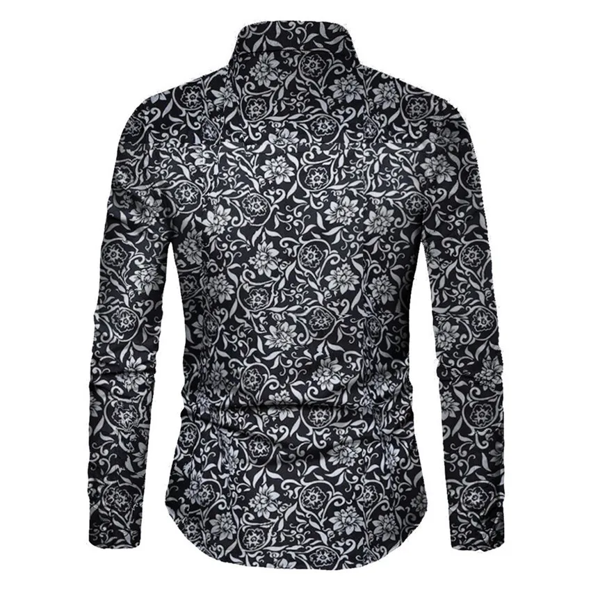

Men Shirt Long Sleeve Top Floral Male Blouse Casual Shirts hawaiian Men Clothes