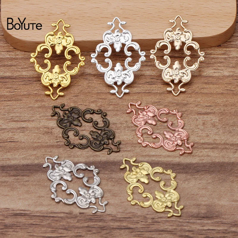 

BoYuTe (100 Pieces/Lot) 23*36MM Metal Brass Filigree Flower Materials Diy Hand Made Jewelry Findings Components Wholesale