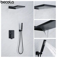 becola brass black shower set bathroom faucet waterfall shower head 3 ways valve bathroom shower faucet sets with shower hand