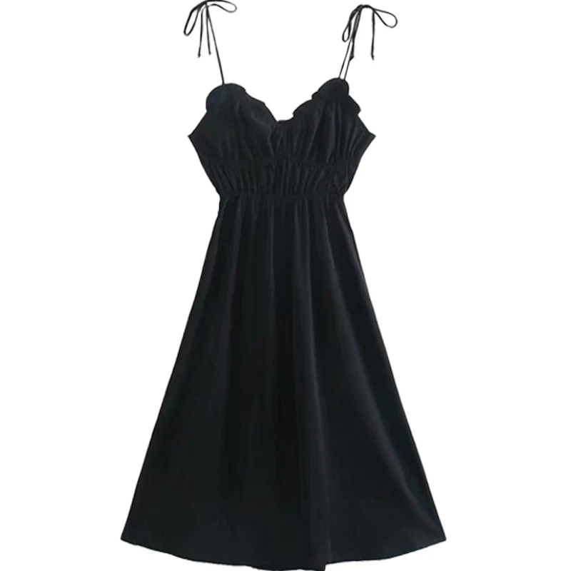 

Retro Spaghetti Strap V-neck Dress Elegant Slimming Waist-Tight Suspender Skirt Scheming Sexy Backless Lace up Skirt
