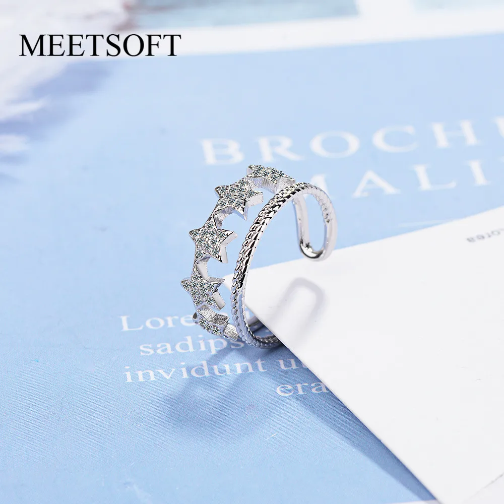 Женское кольцо MEETSOFT с серебряным покрытием простое регулируемое Двухслойное