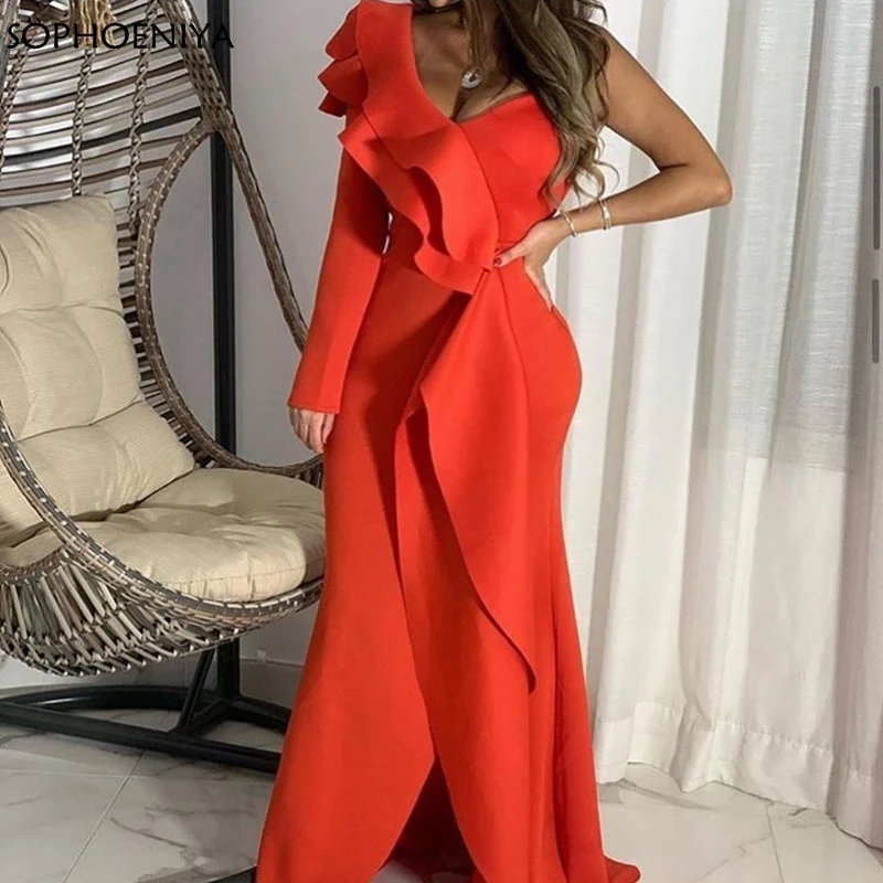 

New Arrival One shoulder evening dress Party Robe de soiree abendkleider Arabic Dubai long dress evening gown dress