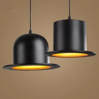 creative led indoor pendant light fixture luminaire restaurant cafe bar hat hanging lamp black retro drop kitchen room lighting