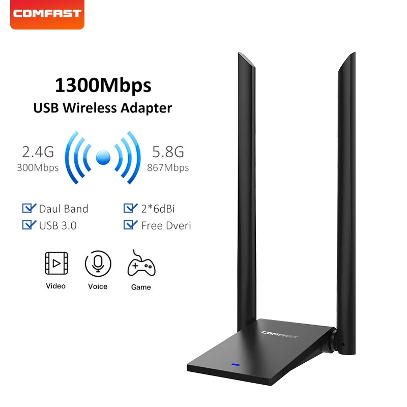COMFAST 5 8 GHz Usb WiFi адаптер 1300 Мбит/с 802.11ac междугородний WIFI приемник 2 * 6dBi антенны