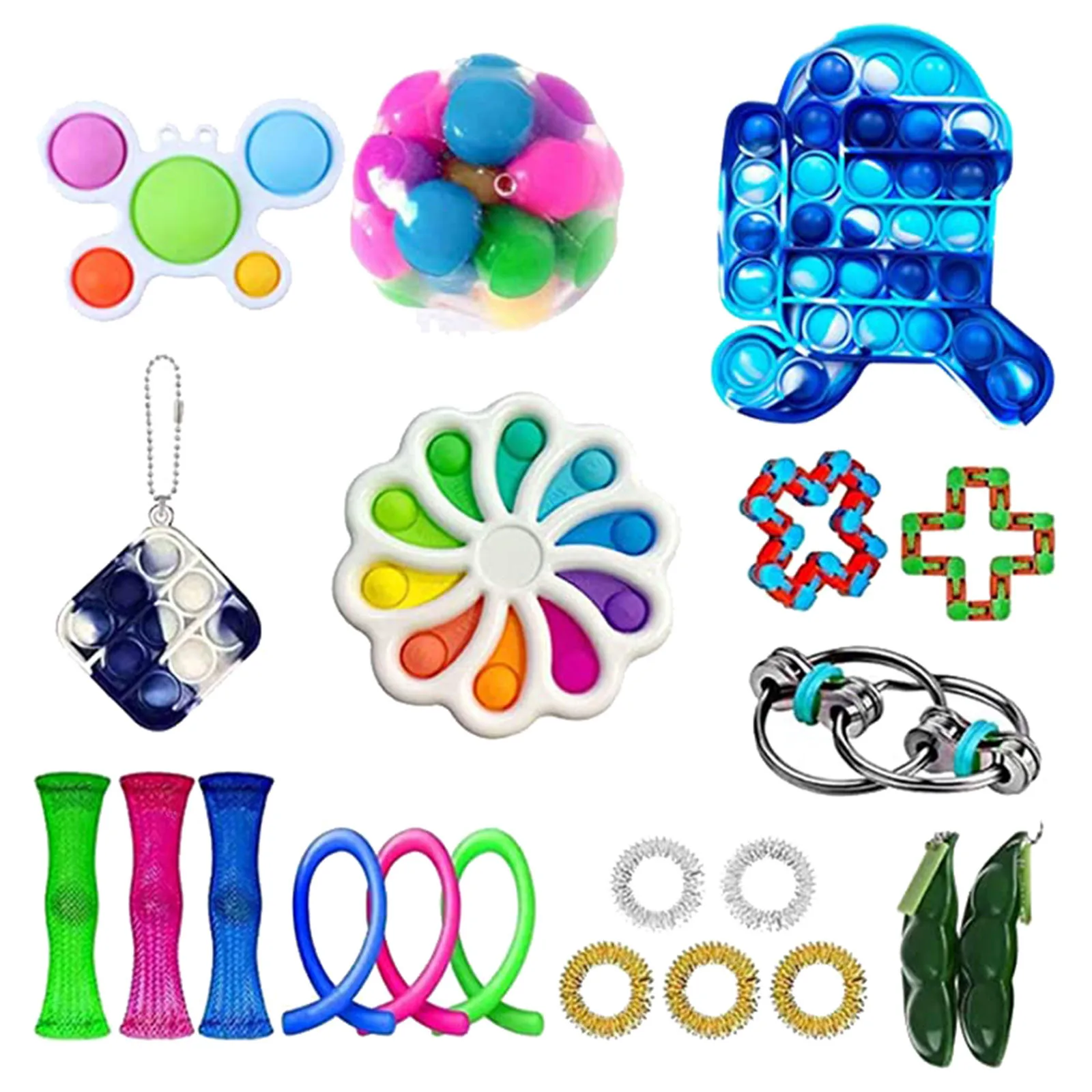 

Stress Sensory Toy Set Pop Up Antistress Fidget Toys Push Bubble Children Adults Simple Dimple Keychain Drop Shipping