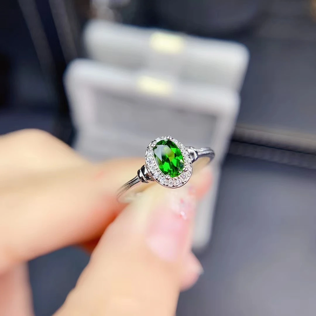

KJJEAXCMY fine jewelry S925 sterling silver inlaid natural Diopside girl popular ring support test Chinese style hot selling