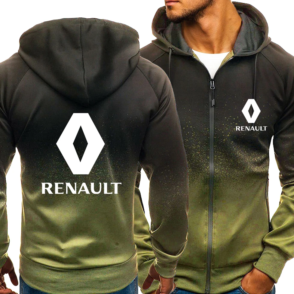 

Spring Autumn New Hoodies Men Renault Leisur Fashion HipHop Harajuku Gradient color Long sleeve zipper Jacket Clothing