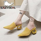 Шлепанцы LazySeal с острым носком, на каблуке 7 см, сетчатые Шлепанцы из эластичной ткани, шлепанцы большого размера 43