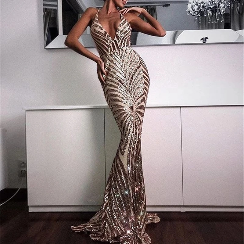 

Sequins Prom Maxi Dresses for Women Sexy Slim Women's Summer Sundresses Sheath Elegant Dresses Woman 2021 Hot