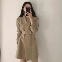 korean fashion elegant casual office blazer women 2021 solid free sashes commute blazer urbane lady work wear formal clothing