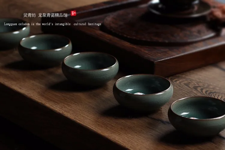 Китайский Longquan Celadon фарфоровая чайная чашка и блюдце чайная чаша с золотой рыбкой 60 мл Celadon Crackle чайная чашка