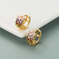 two row rainbow hoop earrings dazzling multicolor cubic zirconia stone huggies romantic lovely earring jewelry for women gifts