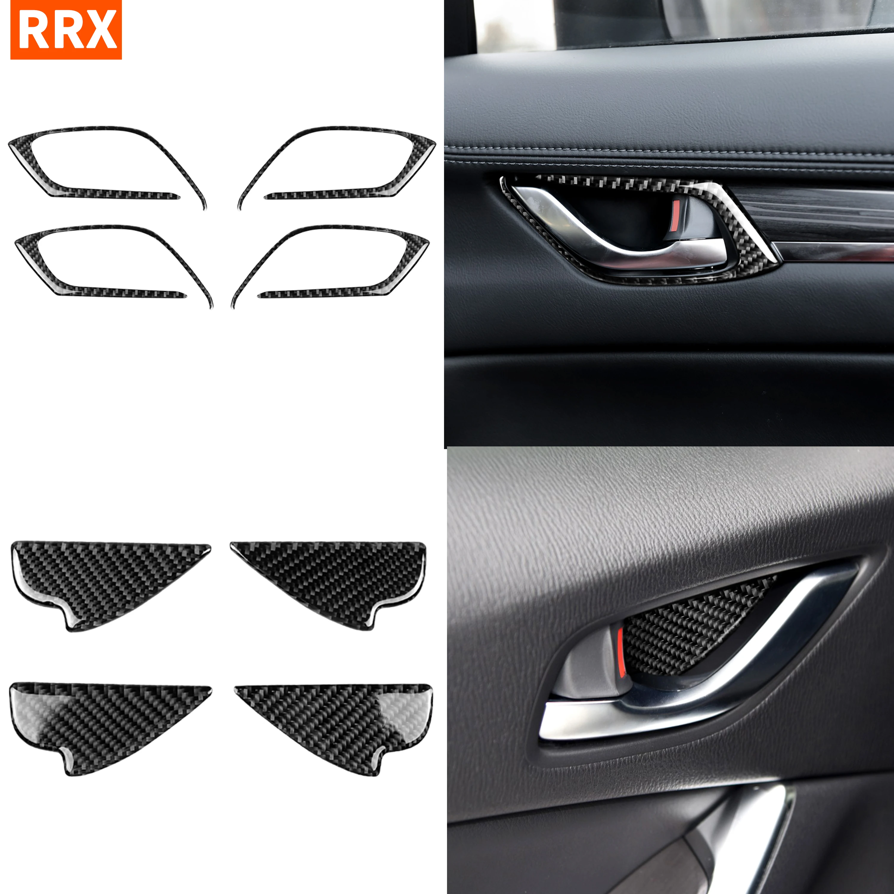 

For Mazda CX-5 2017 2018 Carbon Fiber Car Inner Door Pull Handle Frame Sticker Door Bowl Panel Cover Trim 4Pcs Black Car Styling