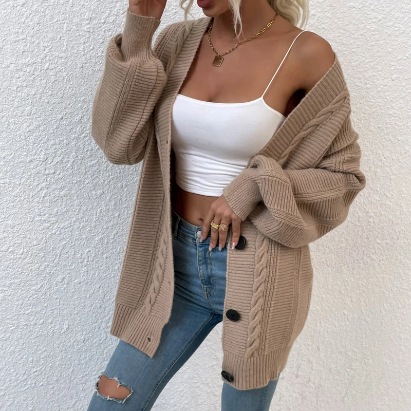 

Женский кардиган оверсайз, повседневный вязаный свитер свободного покроя, джемпер на осень и зиму, 2021