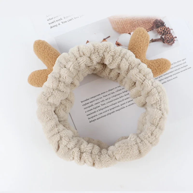 

Plush Hair Band Girl and Woman Fleece Deer Antler Ears Stretch Headband Wash Face Make Up Headwear Headdress Hair Accessories