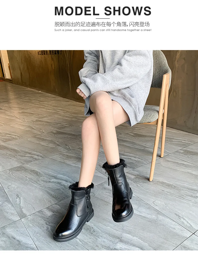 Zapatos de mujer; Новинка года; зимние кожаные женские хлопковые ботинки; шерстяные пинетки с боковой молнией; кожаные женские ботинки