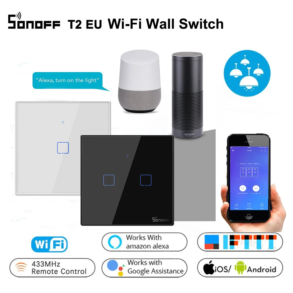 Высветильник ель света Sonoff T2 Wi Fi 1/2/3 клавиши 433 МГц|switch smart|switch smart homeswitch switch |