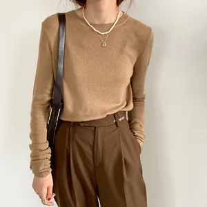 Женский трикотажный облегающий свитер с круглым вырезом